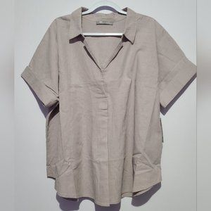 Lee Riders tan popover  linen blend short sleeve blouse